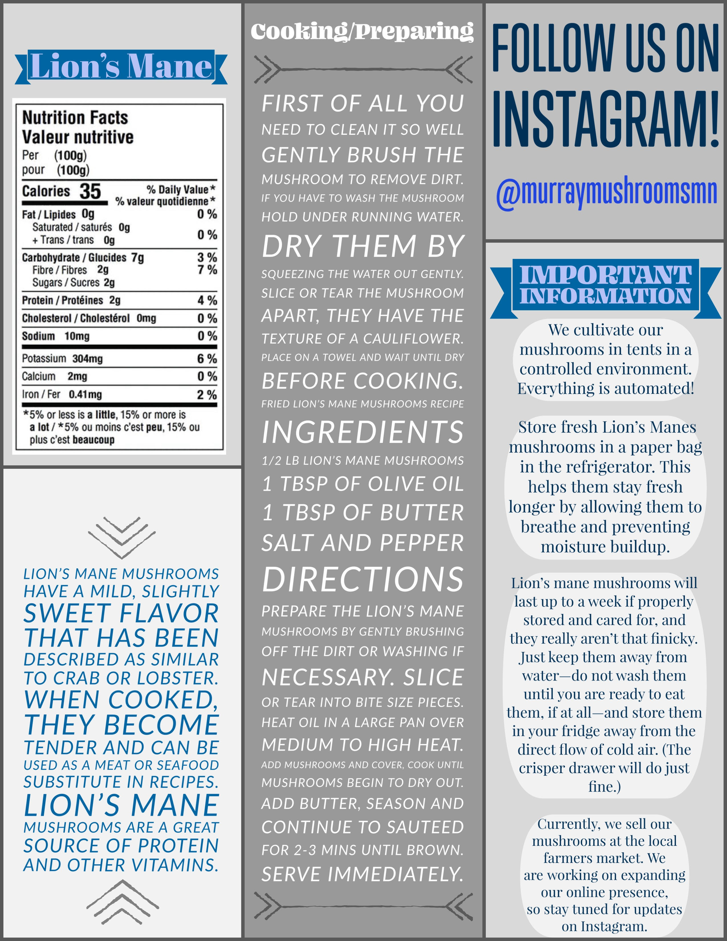 Murray Mushrooms — Lion’s Mane brochure